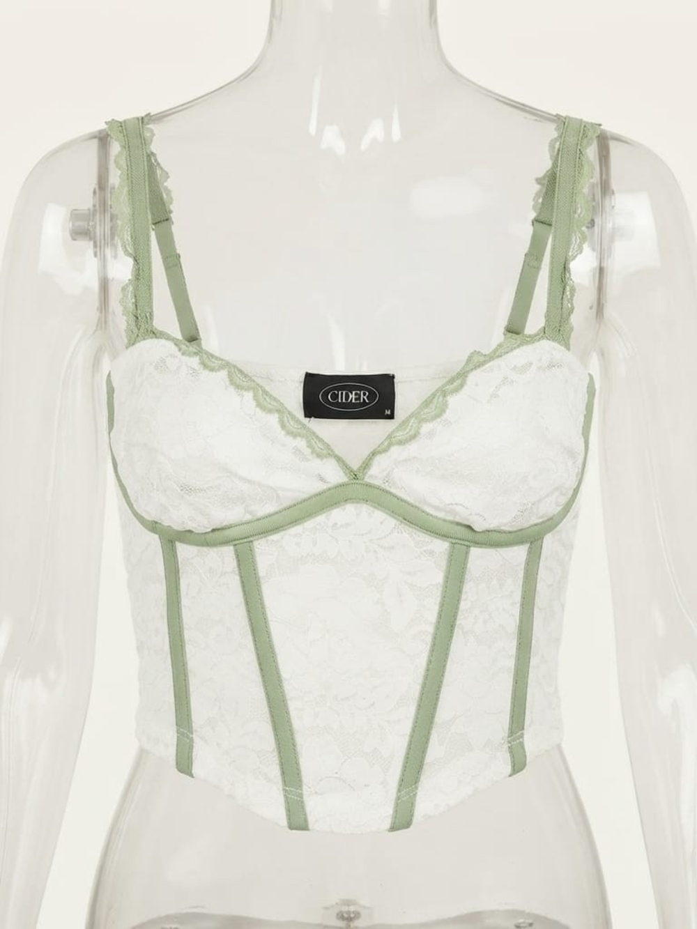 Cider White Lace Bustier with Sage Trim